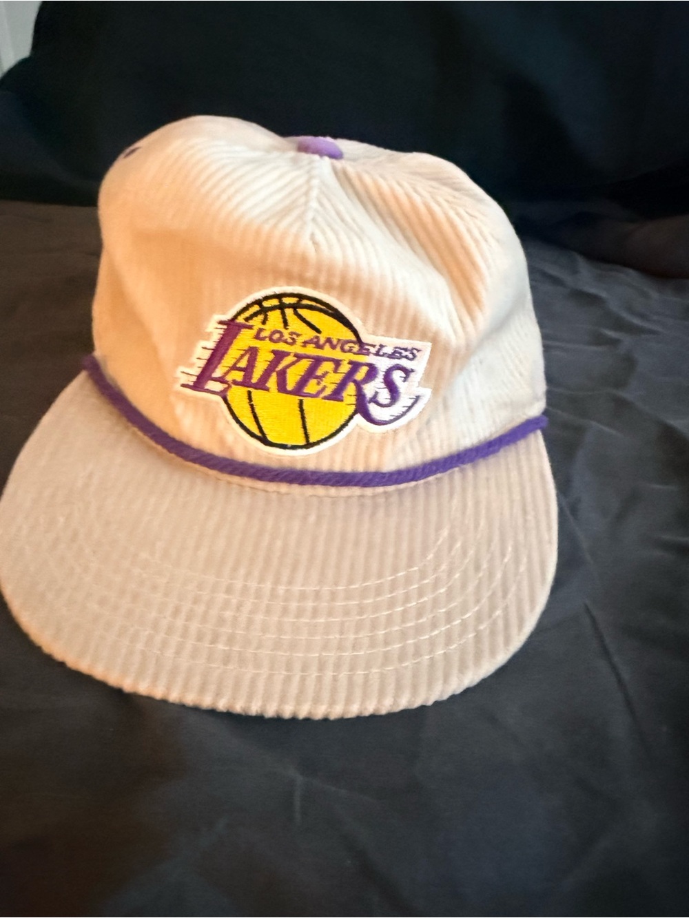 Los Angeles Lakers Beige Corduroy Hat with Purple Trim
